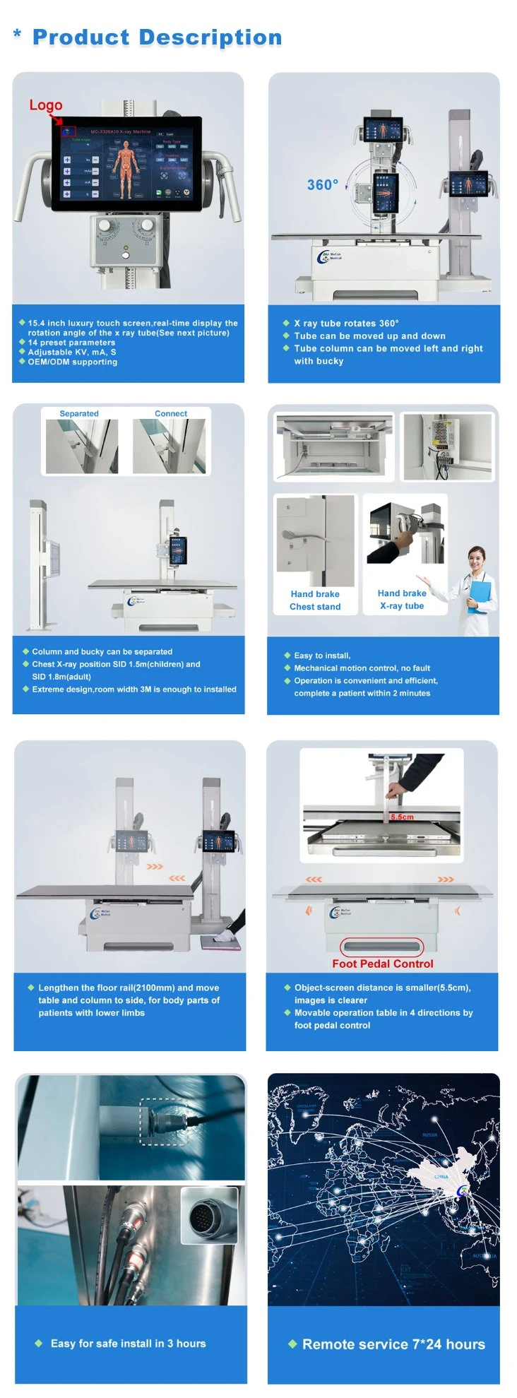 32kw 50kw High Frequency 500mA Chest Dr Digital X-ray Medical Xray Table Xray Digital X Ray Machine Radiography for Hospital