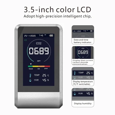 Certificación CE FCC RoHS Pantalla digital LCD Detector de temperatura y humedad interior de alta precisión Monitor de CO2 con función de alarma